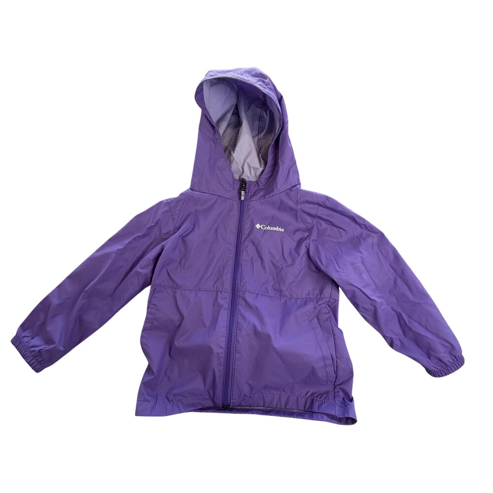 Columbia Raincoat Jacket Girls 4T Purple Hooded Lightweight Full Zip Nylon Shell